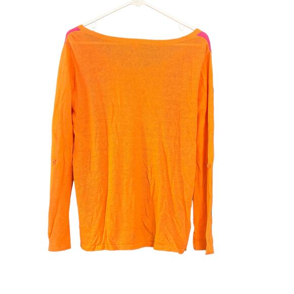 Hornytoad Colorblock Linen Sweater Women’s M Orange Pink Tab Sleeve Colorful - Picture 9 of 10